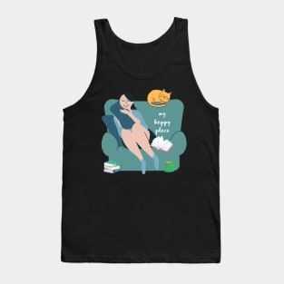 My Happy Place Is With My Cat and Books Introvert Gift Tank Top